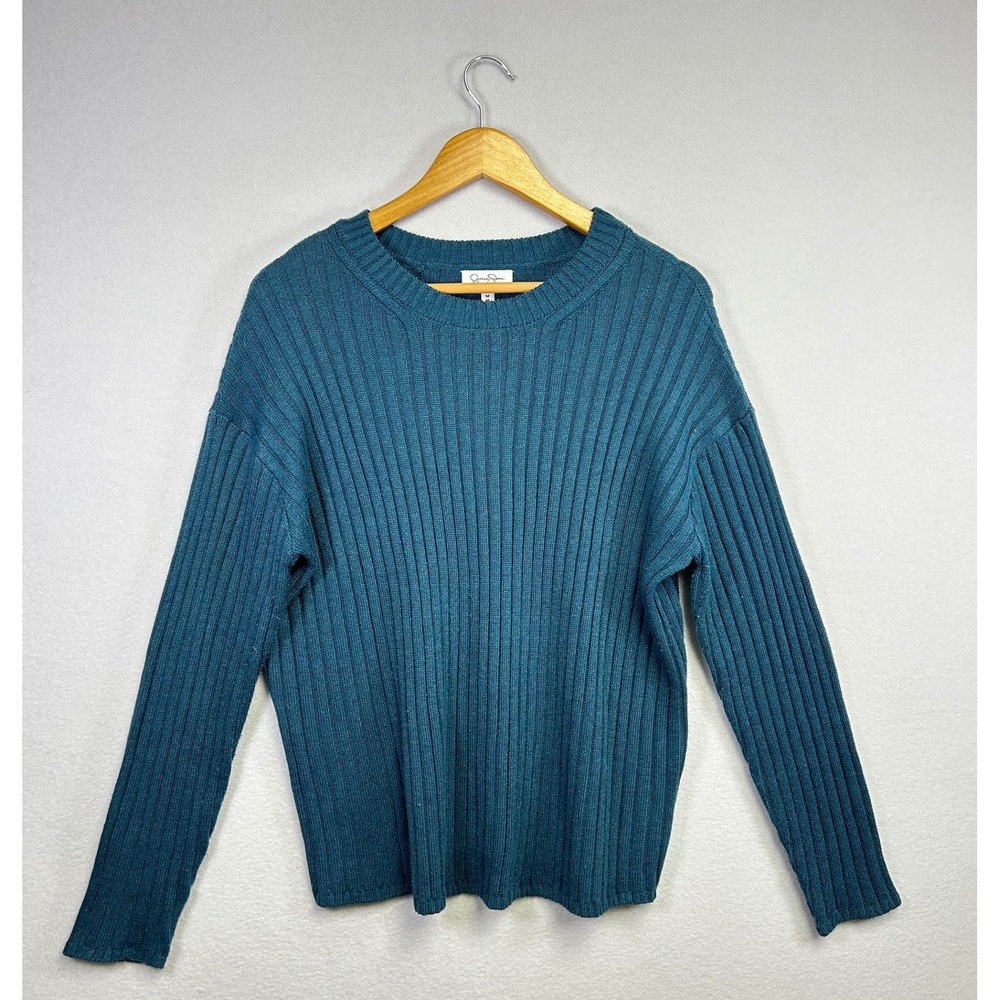Jessica Simpson Ribbed Crew Neck Sweater Teal Blue Size Medium